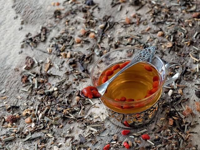 Goji berry infusion tea in a teacup