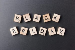 Wooden cubes spelling "Black Friday"