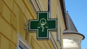 Picture of pharmacy sign in green