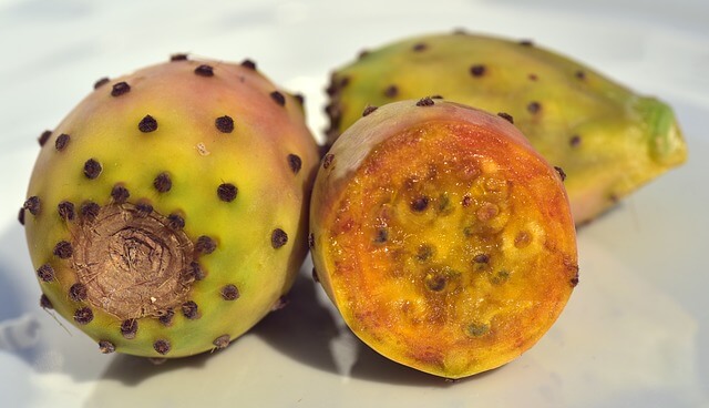Prickly pear fruit cut in half