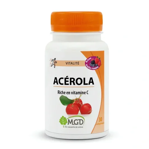Acerola fruit rouge 30 comprimés MGD Nature complément alimentaire bio