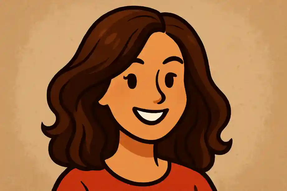 Illustration cartoon d’une femme aux cheveux bruns chocolat et noisette, souriante et lumineuse