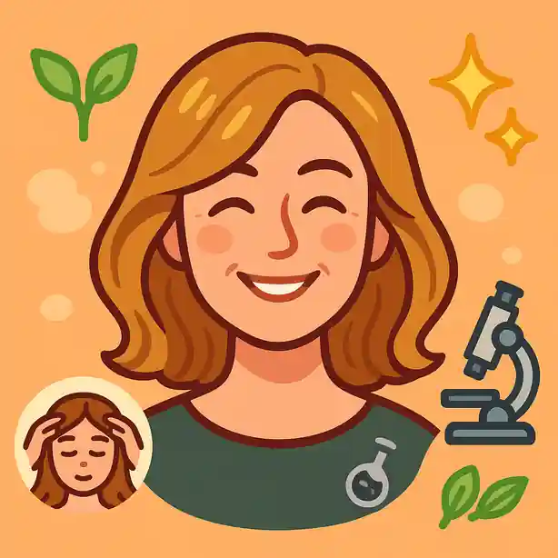 Illustration cartoon d’une femme aux cheveux lumineux avec des émoticônes de lumière, de plantes et de science autour d’elle