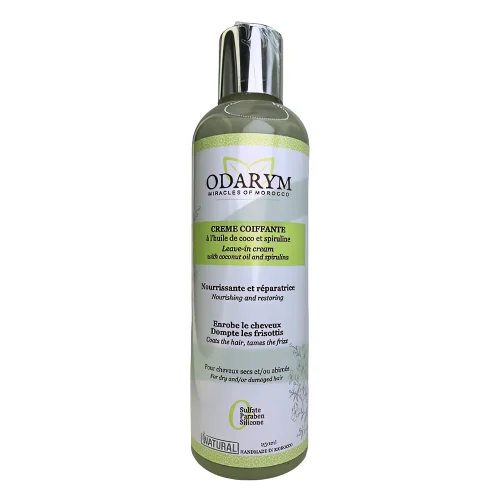 Crème Coiffante à la spiruline & huile de coco - 250 ml - Odarym,Crème coiffante spiruline et huile de coco 250 ml Odarym soin naturel cheveux Crème coiffante à la spiruline & huile de coco 250 ml Odarym coiffage naturel cheveux
