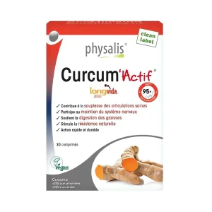 Curcuma actif - 30 comprimés - Physalis,Curcuma actif 30 comprimés Physalis anti-inflammatoire naturel santé
