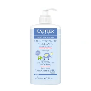 Eau nettoyante micellaire bébé bio 500ml Cattier – visage et corps douceur naturelle