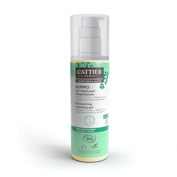 Gel nettoyant rééquilibrant bio 75ml Cattier – soin visage peau mixte