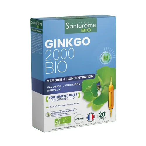 Boîte de 20 ampoules santarome ginkgo biloba bio