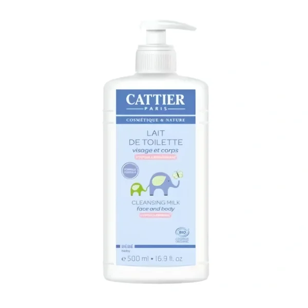 Lait de toilette bébé bio 500ml Cattier – soin doux hydratant visage et corps