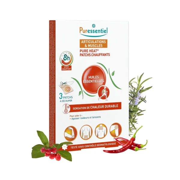Patchs chauffants pure heat 3 patchs puressentiel, patchs chaleur