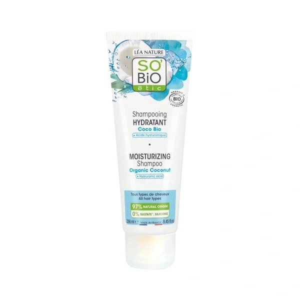 shampoing cheveux hydrates coco et acide hyaluronique 250 ml so bio étic