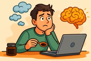 Homme fatigué avec brouillard mental – effet du Shilajit