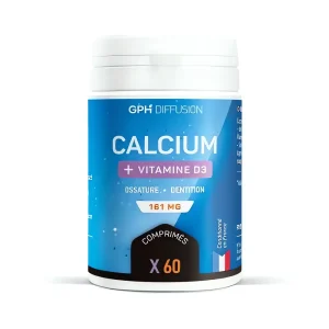 calcium + vitamine d3, 161 mg 60 comprimés GPH, complément alimentaire naturel, solidité osseuse et santé dentaire