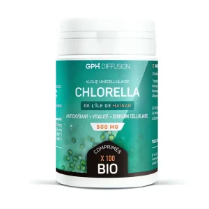 chlorella, 500 mg 100 comprimés GPH, complément alimentaire naturel, détoxifiant puissant et riche en chlorophylle