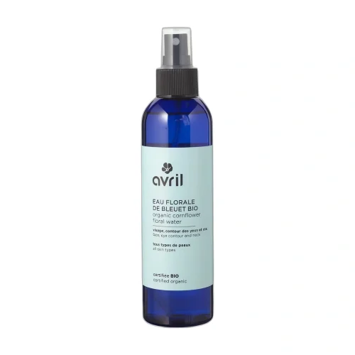 "L’Eau florale de bleuet certifiée bio 200 ml Avril est un soin naturel polyvalent, apprécié pour sa fraîcheur et sa douceur. Issue d’ingrédients certifiés bio, elle s’intègre facilement dans une routine beauté quotidienne, que ce soit en lotion tonique ou en compresse. Le flacon de 200 ml est pratique et simple à utiliser, parfait pour un usage régulier au Maroc. Sa texture légère apporte une sensation agréable à chaque application. L’Eau florale de bleuet 200 ml Avril est un produit bio de qualité, idéal pour enrichir une routine de soin naturelle. Disponible sur Maroc Organic, elle combine simplicité et confort dans un format pratique pour le quotidien." "Matin: Nettoyez votre visage avec la mousse nettoyante certifiée bio, puis appliquez l'eau florale de bleuet avec un coton, en insistant sur le contour des yeux et le cou. Suivez avec la crème de jour peaux normales à mixtes certifiée bio. Soir: Après le lait démaquillant certifié bio, appliquez de nouveau l'eau florale pour apaiser et préparer votre peau au soin de nuit. Précautions : Conserver dans un endroit sec et frais, à l’abri de la lumière directe. Éviter tout contact avec les yeux et les muqueuses. Ne pas appliquer sur une peau irritée ou abîmée. Tenir hors de portée des enfants. Usage externe uniquement." "Composition: Eau florale de bleuet*, Produit de la fermentation de radis par la bactérie Leuconostoc, Eau eau florale de bleuet 200 ml Avril soin visage tonique