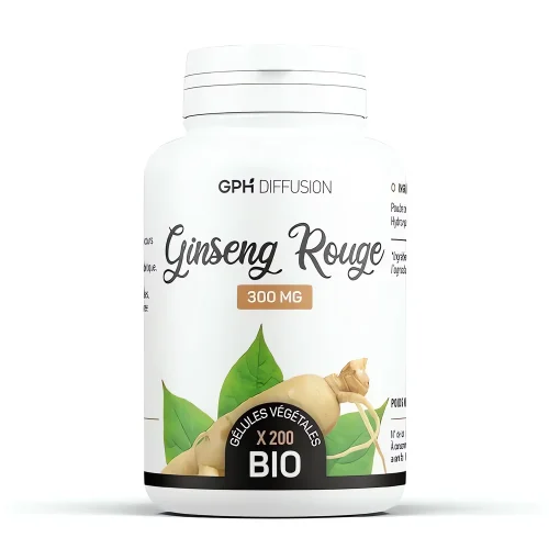 Ginseng Rouge Bio GPH – Complément alimentaire certifié biologique – 200 gélules ginseng rouge 250 mg 200 gélules GPH complément alimentaire énergie naturelle