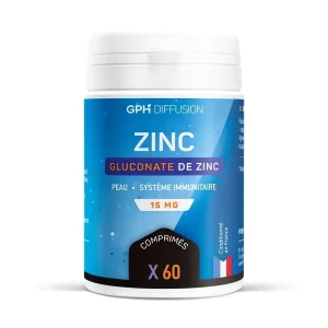gluconate de zinc, 15 mg 60 comprimés GPH, complément alimentaire naturel, immunité, peau et fertilité masculine