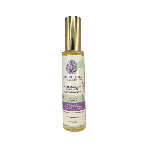 Huile d'argane à lavande – 50 ml – Pure Heritage Essaouira, huile apaisante pour massage