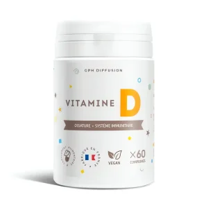 vitamine d, 5 µg, 60 comprimés, GPH, essentielle pour l’immunité et la santé osseuse.