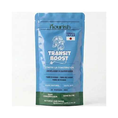 Sachet Boost Transit Nourish 200 g, poudre verte en doypack souple